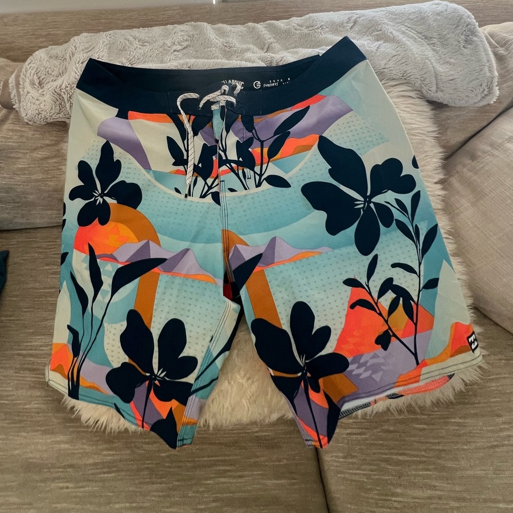 Billabong Navy and Light Blue Swim Shorts